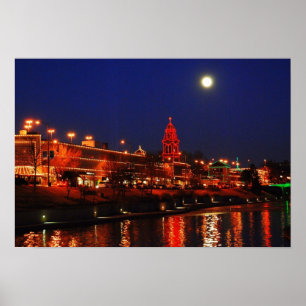 Kansas City Plaza licht onder een volle maan Poster