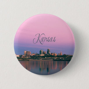 Kansas City Sky Line Zonsondergang Ronde Button 5,7 Cm