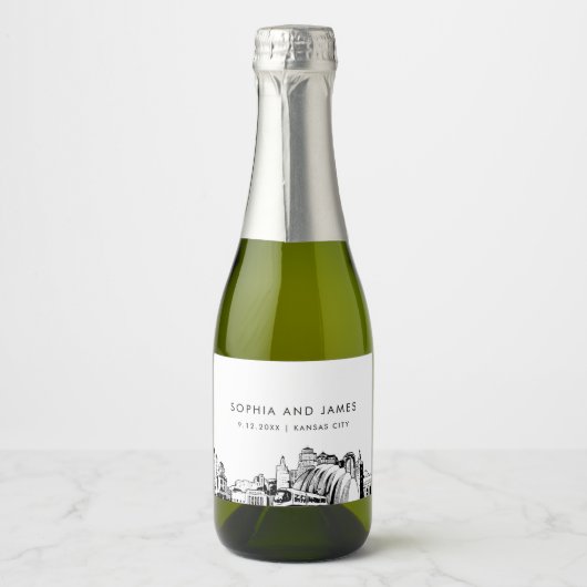 Kansas City Skyline Mini Sparkling Wijnetiket (Voorkant)