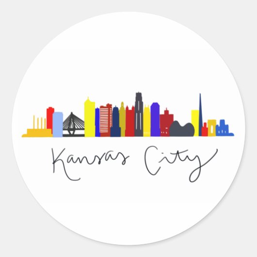 Kansas City Skyline Ronde Sticker (Voorkant)