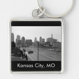Kansas City Urban Skyline, Black and White Photo Sleutelhanger