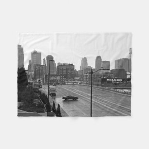 Kansas City Urban Skyline, zwart-wit Foto Fleece Deken