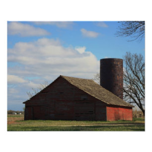 Kansas Country Red Barn met blauwe hemel Foto Afdruk