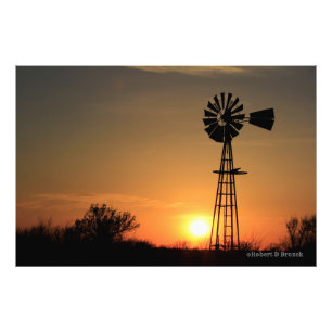 Kansas Country Sunset met Windmill Silhouette Foto Afdruk