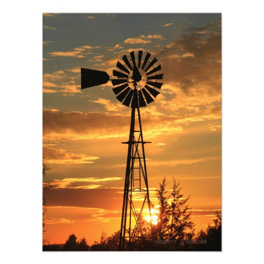 Kansas Country Windmill met wolken, Foto Afdruk (Voorkant)