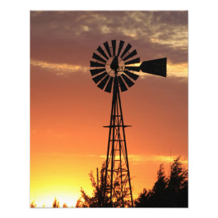 Kansas Country Windmolen met wolken, foto's afdruk