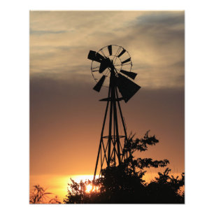Kansas Country Windmolen met wolken, foto's afdruk