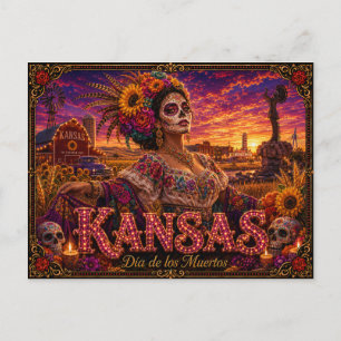 Kansas Día de los Muertos Retro Briefkaart