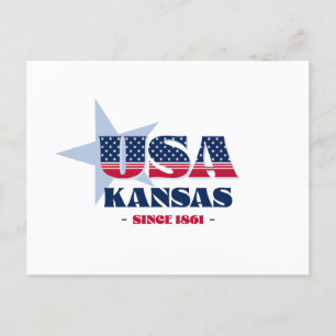 Kansas en carte postale rouge, blanche et bleue