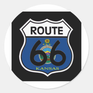 Kansas Flag Route 66 Shield Ronde Sticker