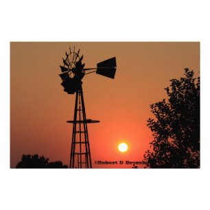 Kansas Golden Sunset Windmill Foto Vergroting Foto Afdruk