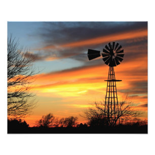 Kansas Kerstmis 2021 Windmill Zonneuitbreiding  Foto Afdruk