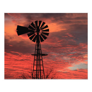 Kansas Kerstmis EVE 2021 Windmill Sunset  Foto Afdruk