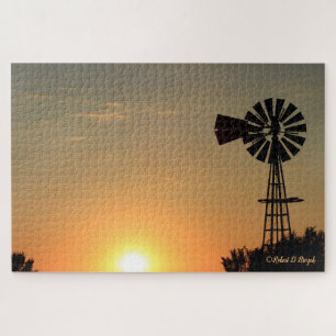 Kansas Kleurrijke Zonsondergang, Windmolen met Wol Legpuzzel