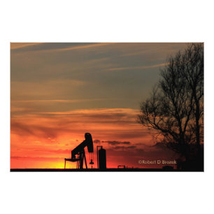 Kansas Land Zonsondergang Silhouet Foto Vergroting Foto Afdruk
