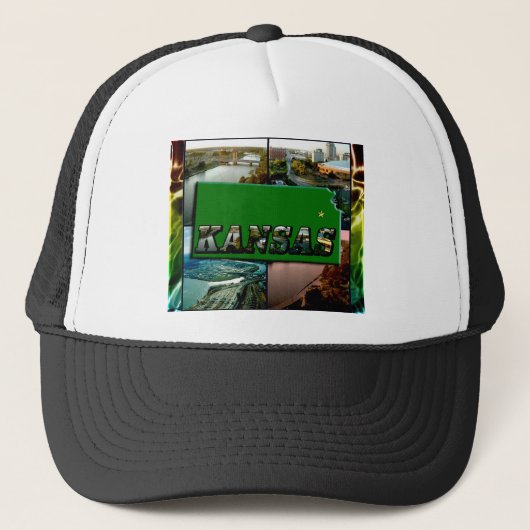 Kansas Map en Foto's Trucker Pet (Voorkant)