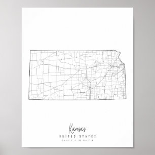 Kansas Minimal Street Map Poster