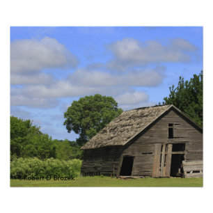 Kansas Old Barn met Blue Sky en witte wolken Foto Afdruk