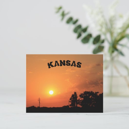 Kansas Orange Sunset avec Power Line Carte postale (Debout devant)