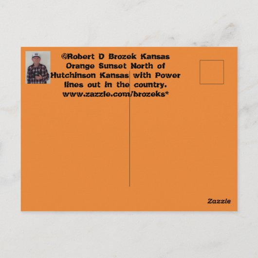 Kansas Orange Sunset avec Power Line Carte postale (Dos)