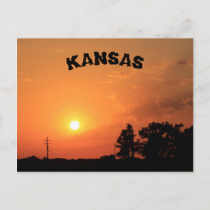 Kansas Oranje Sunset met Power Line Post Kaart