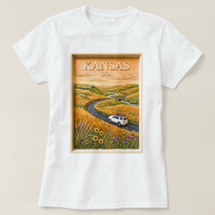 Kansas Prairie Roadtrip Vintage Reis Landschap T-shirt
