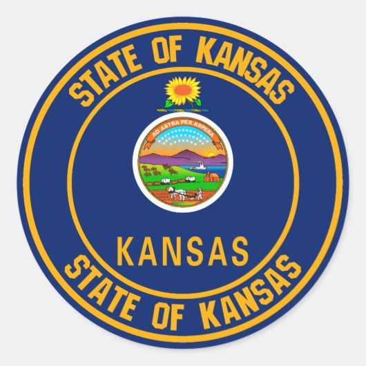 Kansas Round Emblem Ronde Sticker (Voorkant)
