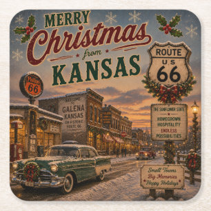 Kansas Route 66 Holiday Drink Decor Vierkante Kartonnen Onderzetter