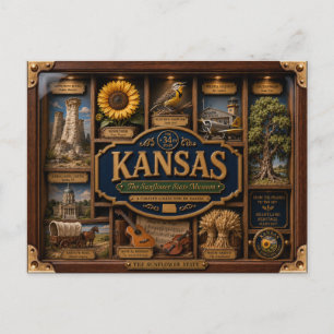 Kansas Shadow Box 3D Figuur Staat Briefkaart