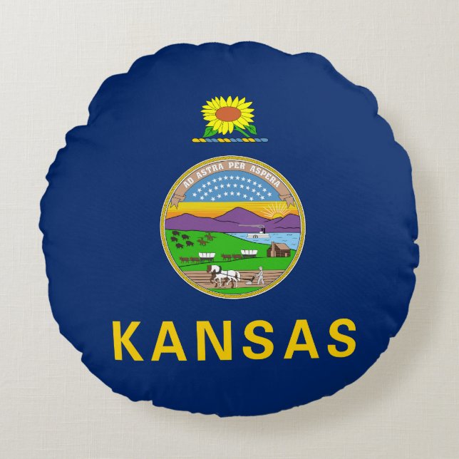 Kansas Staatsvlag Rond Kussen (Voorkant)