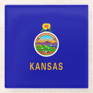 Kansas State Flag Design Decor Glazen Onderzetter
