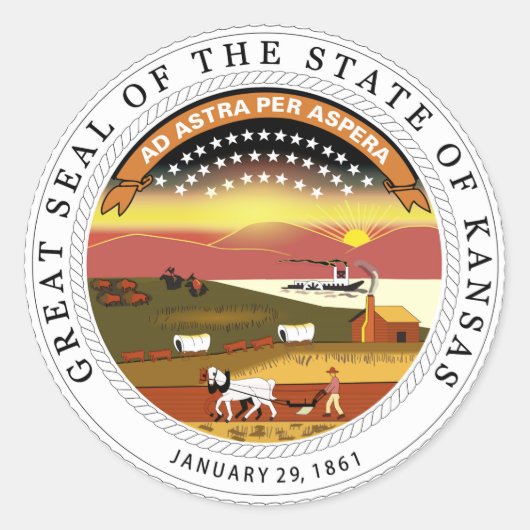Kansas State Seal Ronde Sticker (Voorkant)