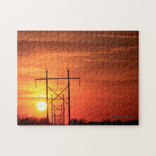 Kansas Sunset met elektriciteitsleidingen Puzzle Legpuzzel