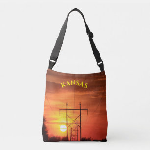 Kansas Sunset met stroomkabels Shopping Bag Crossbody Tas