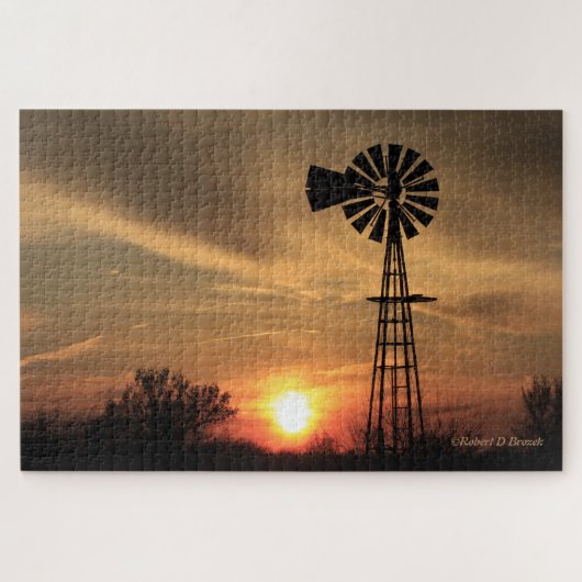 Kansas Sunset met Windmill PUZZLE Legpuzzel (Horizontaal)