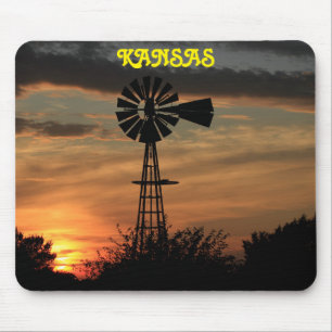Kansas Sunset met Windmill Silhouette Muismat