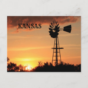 Kansas Sunset met Windmill silhouette Post Card. Briefkaart