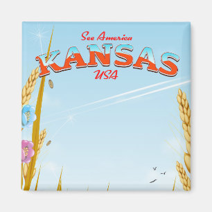 Kansas USA Boerderij retro Reisposter Magneet