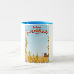 Kansas USA Boerderij retro Reisposter Tweekleurige Koffiemok