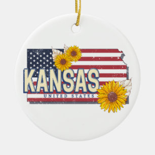 Kansas Verenigde Staten Retro State Kaart Verenig Keramisch Ornament