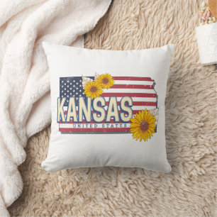 Kansas Verenigde Staten Retro State Kaart Verenig Kussen