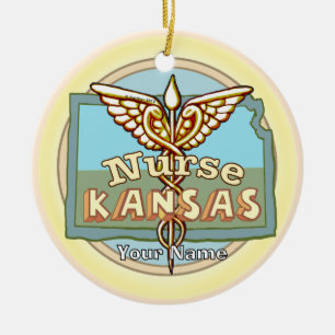 Kansas Verpleegster Caduceus Keramisch Ornament