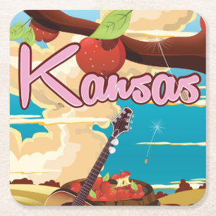 Kansas vintage cartoonaanschuivingsposter vierkante kartonnen onderzetter