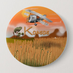 " Kansas Wheat field Travel poster", kansas Ronde Button 4,0 Cm