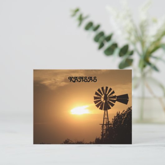Kansas Windmill Silhouette met Sunset Post Kaart. Briefkaart (Staand voorkant)
