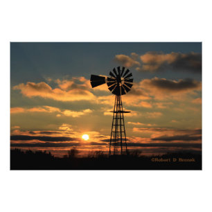 Kansas Windmill Silhouette Sunset Foto/Poster Foto Afdruk