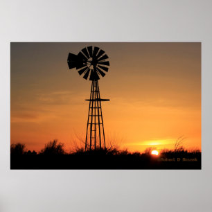 Kansas Windmill Silhouette Sunset Foto/Poster Poster
