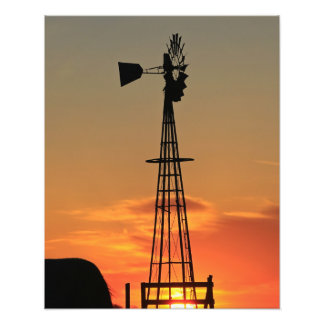 Kansas Windmill Silhouette Sunset met wolken Foto Afdruk
