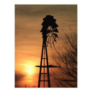 Kansas Windmill Silhouette Sunset Photo Print Foto Afdruk