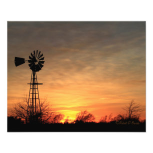 Kansas Windmill Silhouette Sunset Photo Print Foto Afdruk